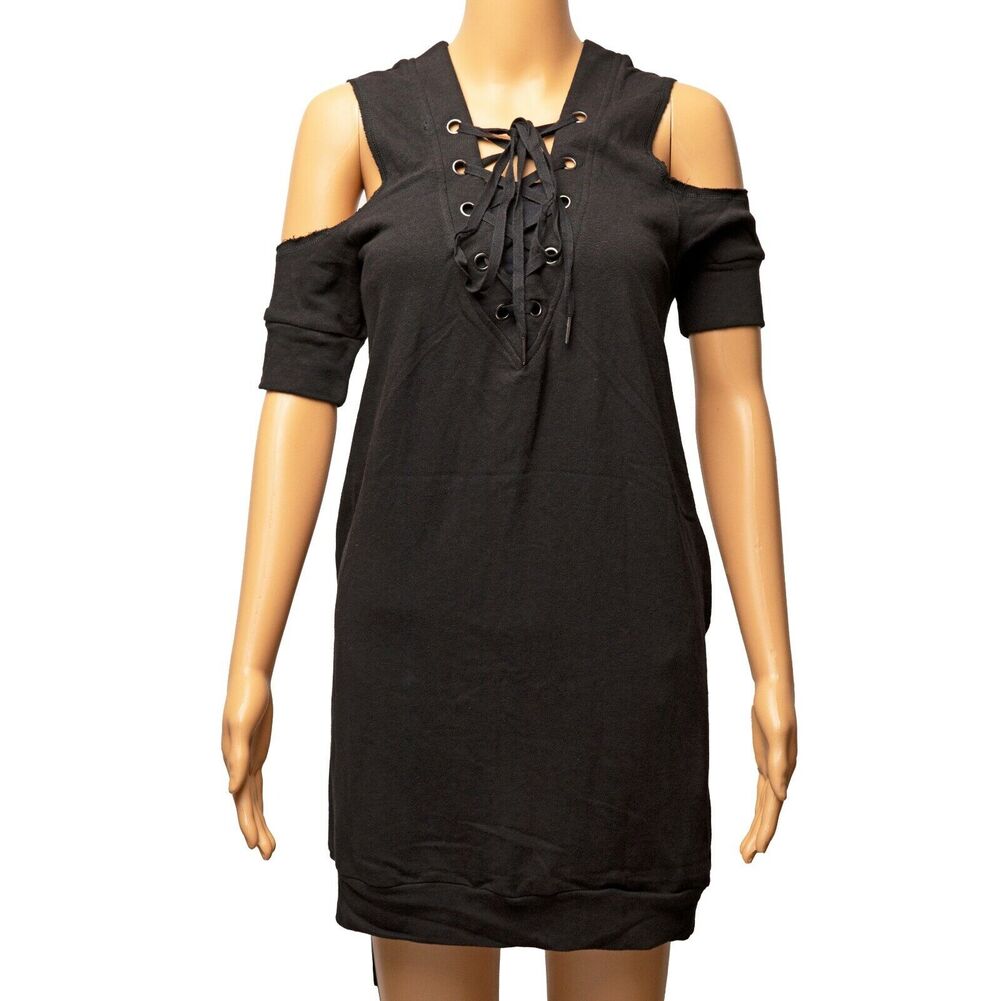 BLANKNYC Women Cut Out Lace-Up Front Sweatshirt Black Size XS 6756